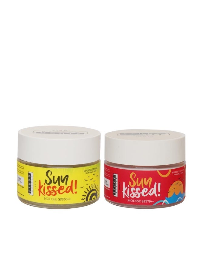 Studd Muffyn | Sun Kissed Mousse Sunscreen Combo | SPF 50++ Mango Mania & SPF 70++ Bubblegum Blast | Lightweight Mousse Sunscreen | Non Greasy | No White Cast | UVA UVB Protection | For All Skin Types - Image 1