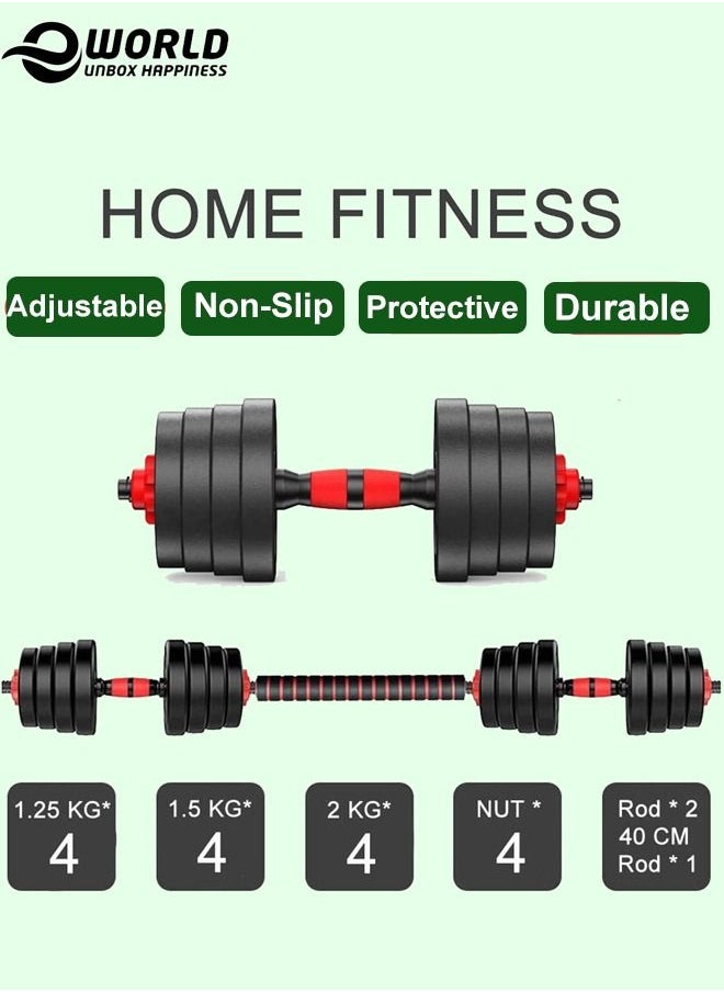 Eworld - 20kg Adjustable Weightlifting Dumbbells Set with Non-Slip Rod and Barbells for Home Gym Exercise - Image 1