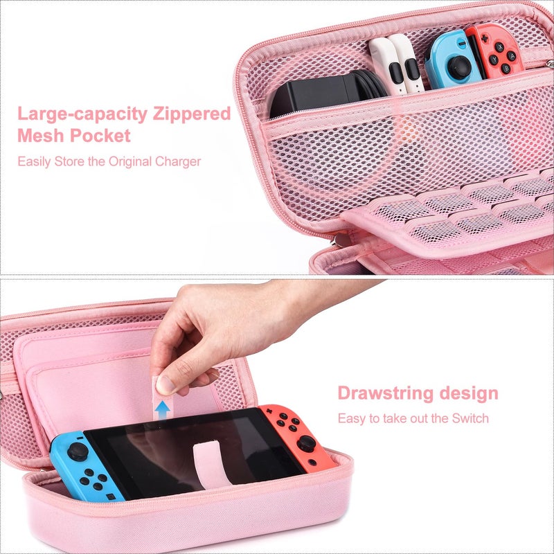 innoAura Switch Case 19-in-1 Bundle for NS Switch (2017), with Carrying Case, Game Organizer, Screen Protector, Stand and Thumb Grips, Pink - Image 4