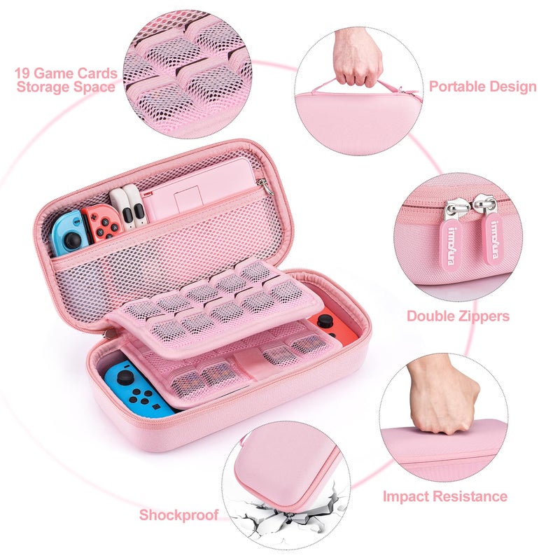innoAura Switch Case 19-in-1 Bundle for NS Switch (2017), with Carrying Case, Game Organizer, Screen Protector, Stand and Thumb Grips, Pink - Image 5