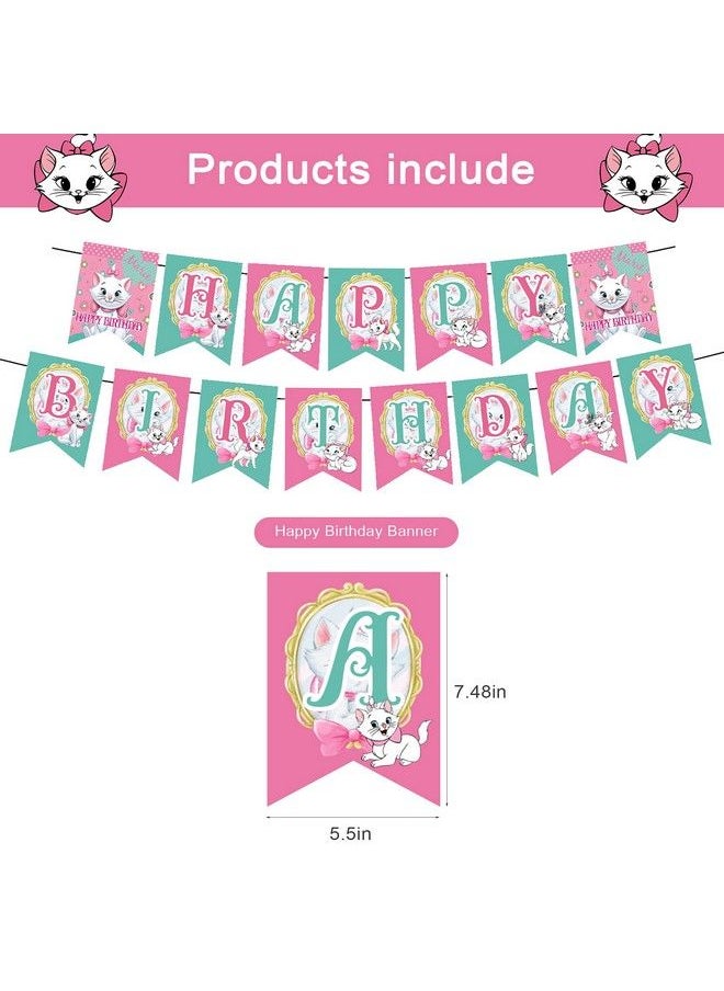 Generic - 32 Pcs Marie Aristocats Cat Theme Birthday Party Decorations,Party Supply Set For Kids With 1 Happy Birthday Banner Garland , 13 Cupcake Toppers, 18 Balloons For Party Decorations - Image 1
