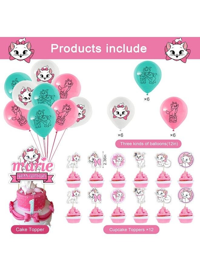 Generic - 32 Pcs Marie Aristocats Cat Theme Birthday Party Decorations,Party Supply Set For Kids With 1 Happy Birthday Banner Garland , 13 Cupcake Toppers, 18 Balloons For Party Decorations - Image 1