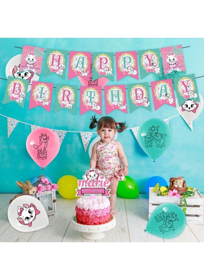 Generic - 32 Pcs Marie Aristocats Cat Theme Birthday Party Decorations,Party Supply Set For Kids With 1 Happy Birthday Banner Garland , 13 Cupcake Toppers, 18 Balloons For Party Decorations - Image 1