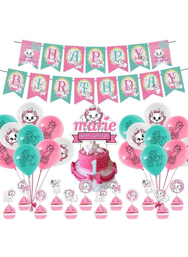 Generic - 32 Pcs Marie Aristocats Cat Theme Birthday Party Decorations,Party Supply Set For Kids With 1 Happy Birthday Banner Garland , 13 Cupcake Toppers, 18 Balloons For Party Decorations - Image 1
