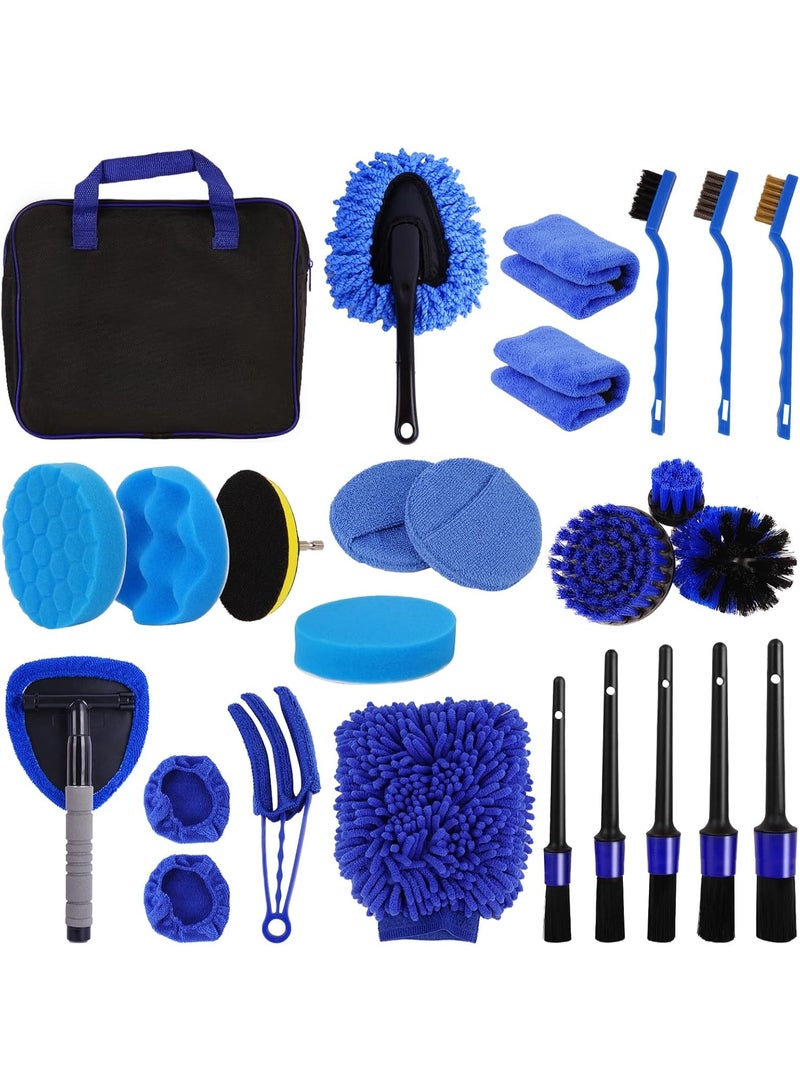 YelaJoy 26-Piece Car Detailing Brush Set – Complete Car Washing Kit with Drill Brushes, Detail Brushes, Retractable Windshield Cleaner, Towels & Glove – For Interior, Exterior, Air Vents, Wheels - Image 1