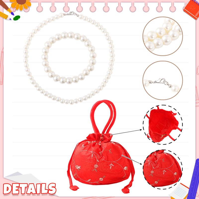 EchoElce 100 Days of School Costume for Girls Old Lady Costume for Kids Grandma Wig Glasses Chain Necklace Bracelet Grandma Dress up Cosplay Accessories Set(Red) - Image 5