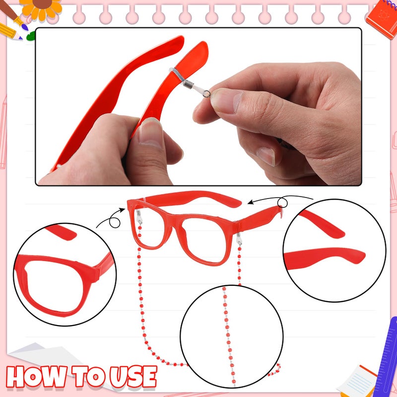 EchoElce 100 Days of School Costume for Girls Old Lady Costume for Kids Grandma Wig Glasses Chain Necklace Bracelet Grandma Dress up Cosplay Accessories Set(Red) - Image 4