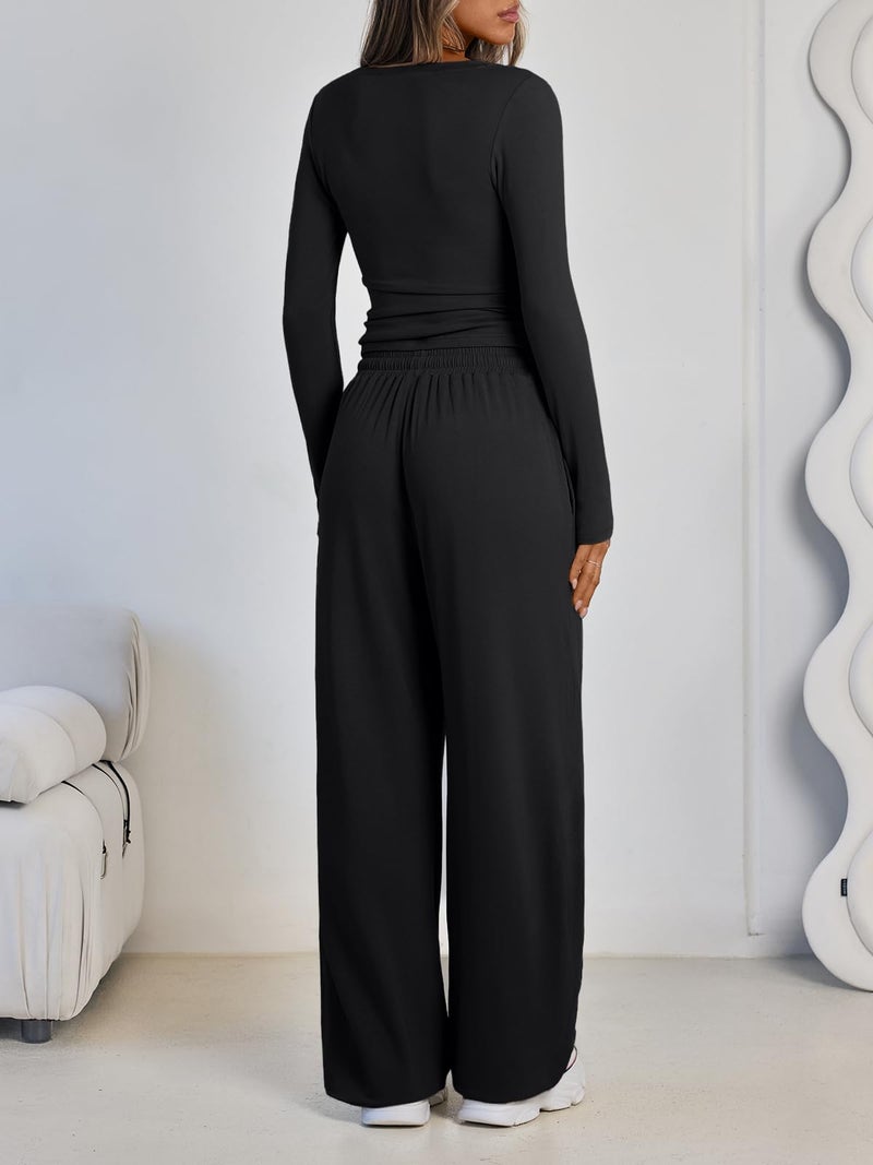 LILLUSORY Lounge Sets for Women Two 2 Piece matching Loungewear Sets Women Winter Clothing 2026 Fall Fashion Travel Airport Outfits Sweatsuits Casual Cute Clothes Black M - Image 4