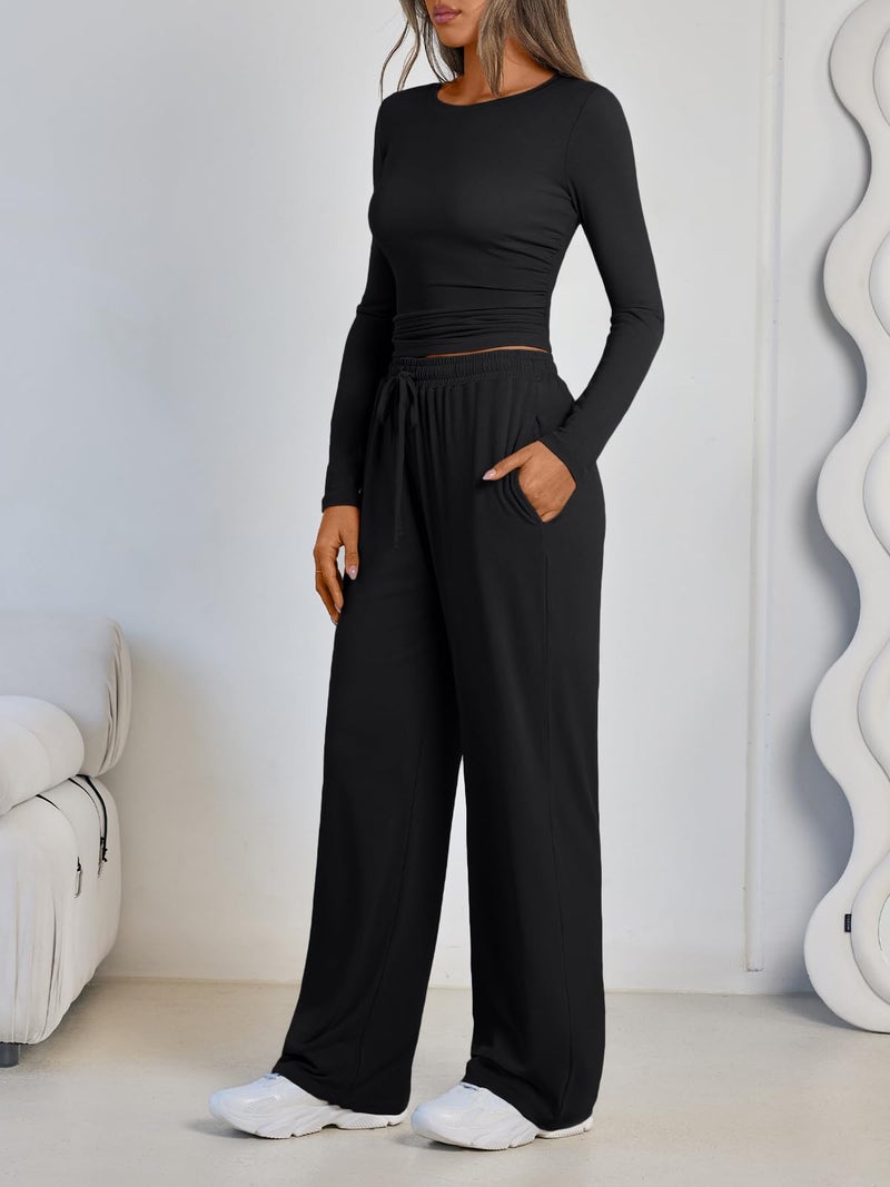 LILLUSORY Lounge Sets for Women Two 2 Piece matching Loungewear Sets Women Winter Clothing 2026 Fall Fashion Travel Airport Outfits Sweatsuits Casual Cute Clothes Black M - Image 3