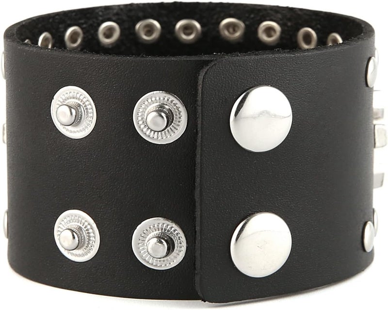 STWTR Black metal rivets studs punk rock biker wide belt leather bracelet guard wrist strap skull - Image 5