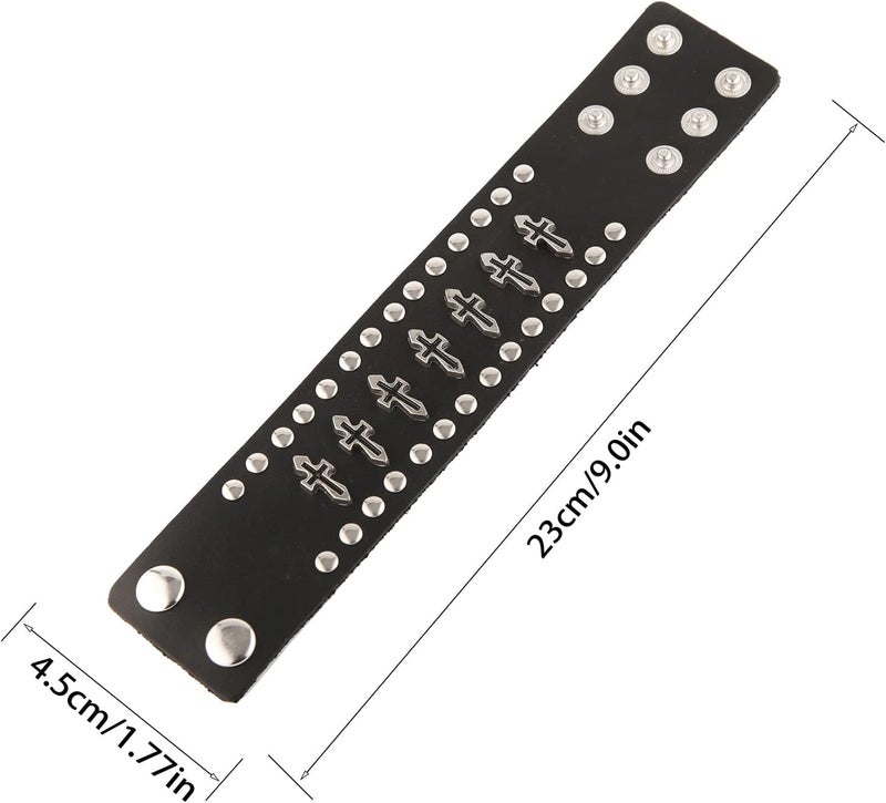STWTR Black metal rivets studs punk rock biker wide belt leather bracelet guard wrist strap skull - Image 3