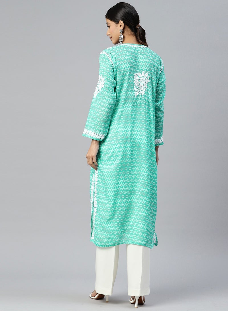 Alaya Women Hand Embroidered Lucknowi Chikankari Mulmul Cotton Kurta - AL3650 - Image 3
