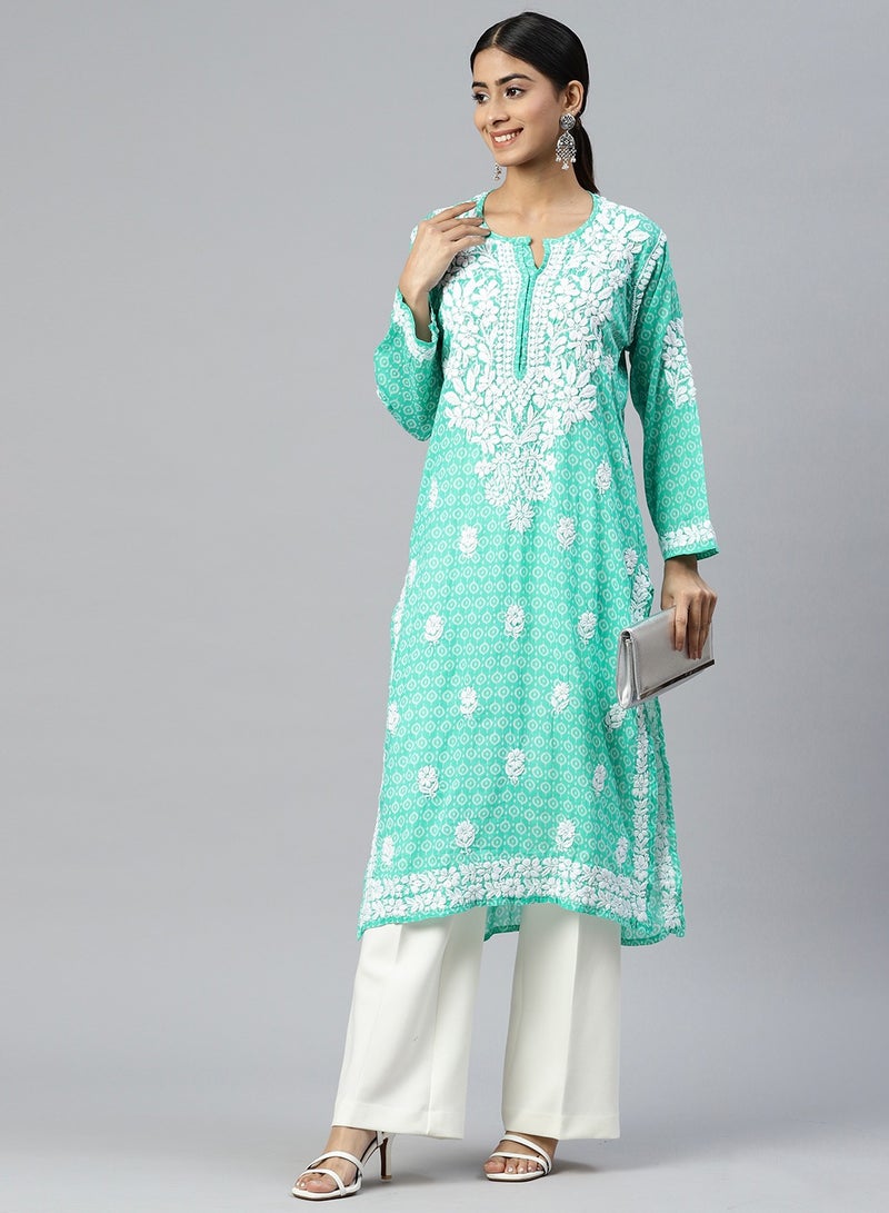 Alaya Women Hand Embroidered Lucknowi Chikankari Mulmul Cotton Kurta - AL3650 - Image 2