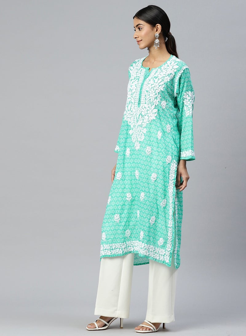 Alaya Women Hand Embroidered Lucknowi Chikankari Mulmul Cotton Kurta - AL3650 - Image 4