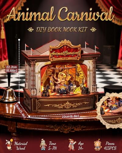 CUTEBEE 3D Wooden Puzzles Music Box MerrygoRound DIY Book Nook Rotating Mechanical Model Building Kit Wooden Music Box Kit with LED Craft Hobbies Kit for Adults Birthday for Adults - Image 5