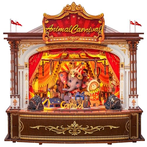 CUTEBEE 3D Wooden Puzzles Music Box MerrygoRound DIY Book Nook Rotating Mechanical Model Building Kit Wooden Music Box Kit with LED Craft Hobbies Kit for Adults Birthday for Adults - Image 1