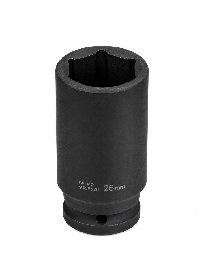 26mm Deep Impact Socket, 1/2 Inch Drive, Long Cr-Mo Steel Socket for Impact Wrench, Ratchet, Auto Repair, Garage & Workshop - Image 1