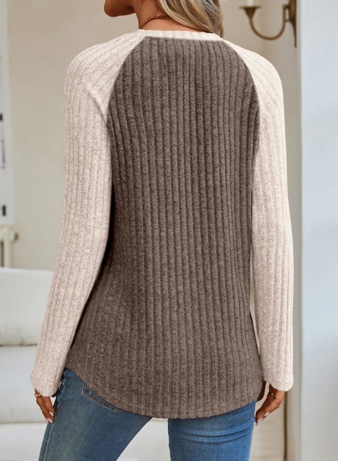 AUTOMET Womens Long Sleeve Shirts Fall Fashion Tops 2025 Crewneck Dressy Sweaters Tunic Winter Clothes Casual Outfits, Khaki 03, S - Image 4