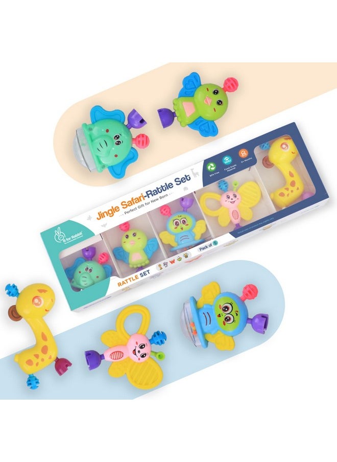 R for Rabbit R for Rabbit Jingle Safari Infant Kids Rattles Toys Set for New Born Baby Lightweight 5 Pcs Combo Toy Set for 0 to 24 Month Children (Multicolor)  - Image 1