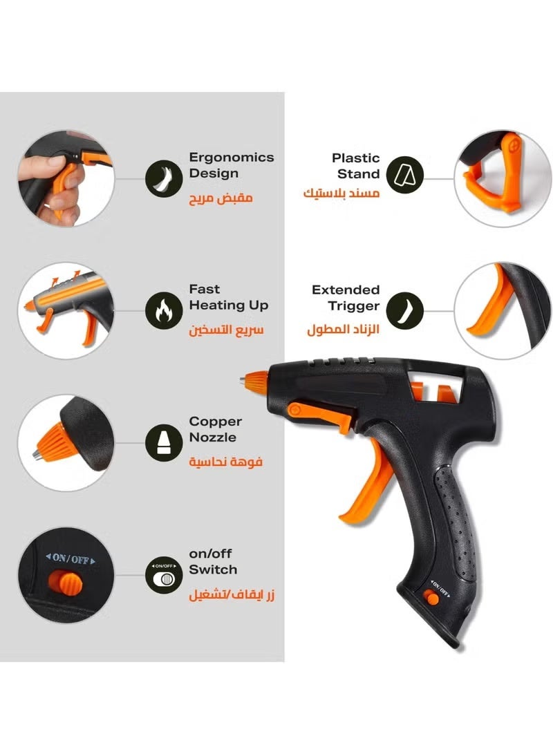 Cordless Glue Gun -15W 3.7V Black - Hot Melt Glue Gun with 20 Glue Sticks (7.4x200mm) and USB Cable Battery Operated Glue Gun DIY Tool for Art Crafts Decorations - Image 2