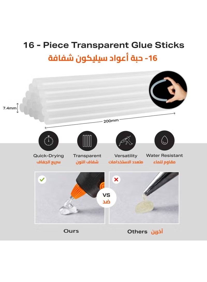 Cordless Glue Gun -15W 3.7V Black - Hot Melt Glue Gun with 20 Glue Sticks (7.4x200mm) and USB Cable Battery Operated Glue Gun DIY Tool for Art Crafts Decorations - Image 4