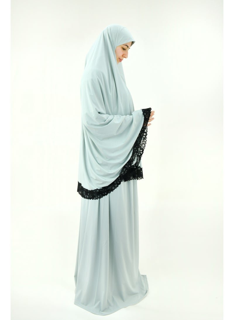 DAMAS COLLECTION Two Piece Islamic prayer dress women with Lace - Prayer Clothes for Women - Prayer Abaya For women - Jilbab 2 piece, Umrah essentials for women - Prayer set - Image 1