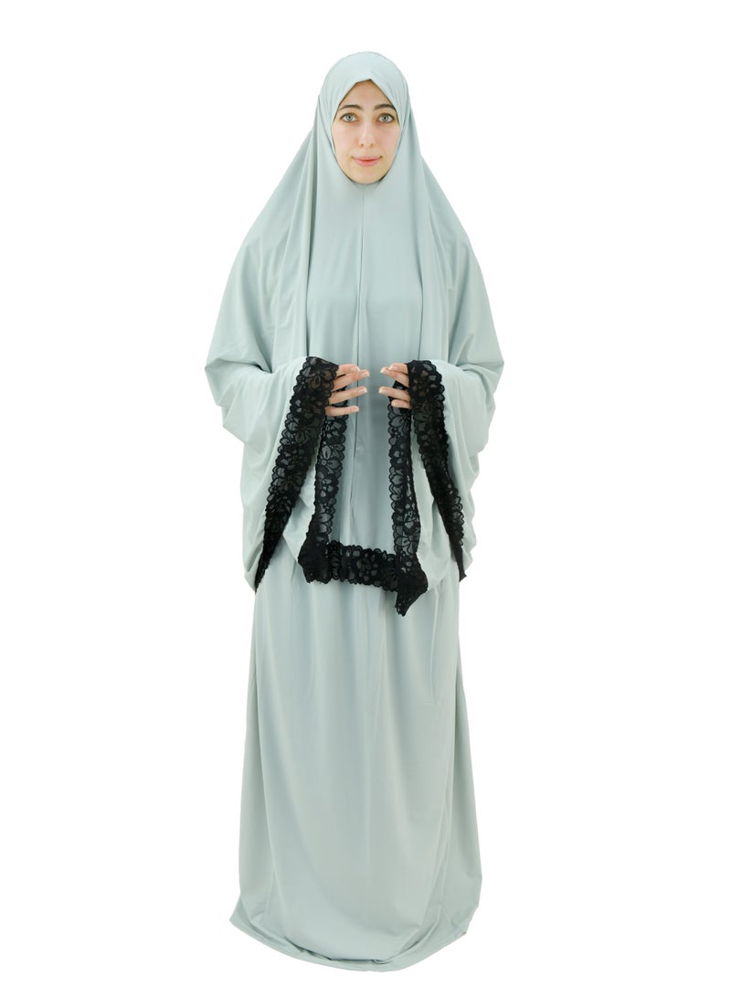DAMAS COLLECTION Two Piece Islamic prayer dress women with Lace - Prayer Clothes for Women - Prayer Abaya For women - Jilbab 2 piece, Umrah essentials for women - Prayer set - Image 4