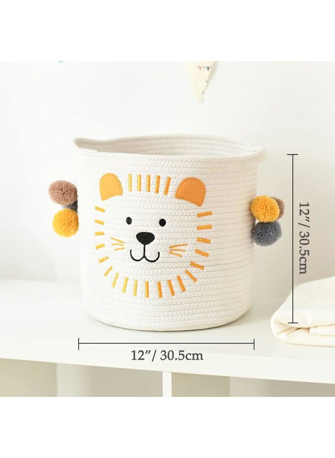 Inough Toy Storage Baskets Cute Laundry Basket With Handles Dog Durable Large Cotton Rope Bins Home Organizer Solution For Office, Bedroom, Closet, Toys & (Lion) - Image 4