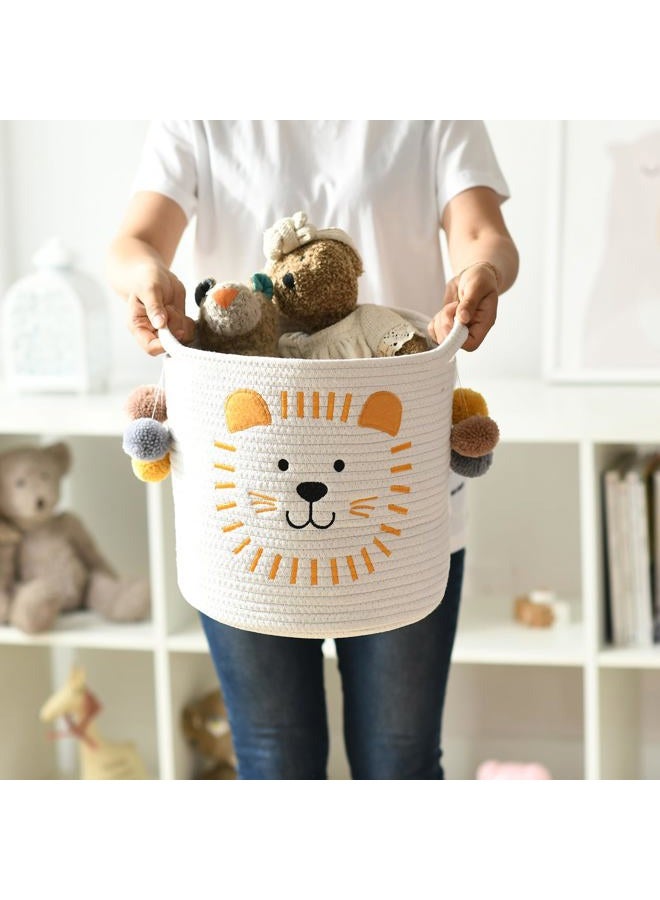 Inough Toy Storage Baskets Cute Laundry Basket With Handles Dog Durable Large Cotton Rope Bins Home Organizer Solution For Office, Bedroom, Closet, Toys & (Lion) - Image 5