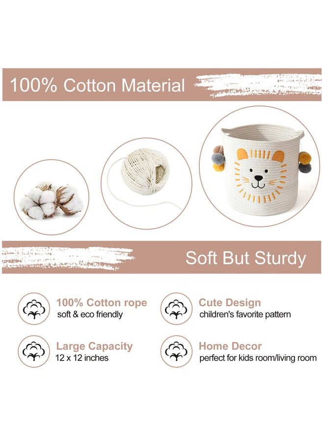 Inough Toy Storage Baskets Cute Laundry Basket With Handles Dog Durable Large Cotton Rope Bins Home Organizer Solution For Office, Bedroom, Closet, Toys & (Lion) - Image 3