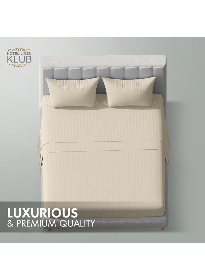 Hotel Linen Klub Hotel Linen Klub Striped Microfiber Fitted Sheet Set - King (180 x 200 cm) + 2 Pillowcases (50 x 75 cm), Beige  - Image 3