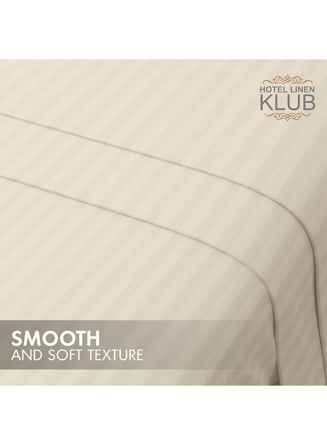 Hotel Linen Klub Hotel Linen Klub Striped Microfiber Fitted Sheet Set - King (180 x 200 cm) + 2 Pillowcases (50 x 75 cm), Beige  - Image 4