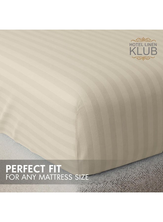 Hotel Linen Klub Hotel Linen Klub Striped Microfiber Fitted Sheet Set - King (180 x 200 cm) + 2 Pillowcases (50 x 75 cm), Beige  - Image 5