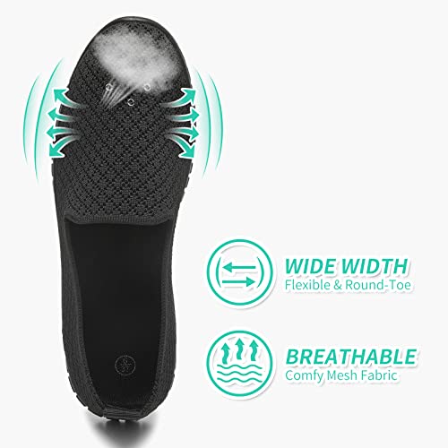 BABUDOG Women's Mesh Flats Shoes Breathable Slip on Shoes Casual Black and White Flats Comfortable Walking Shoes(Black,US9) - Image 2