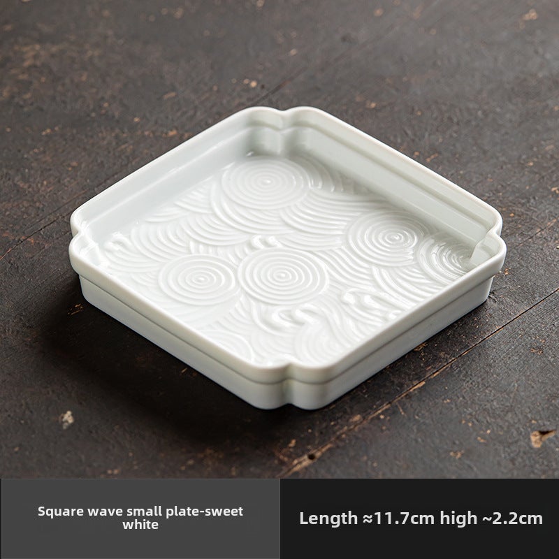 Vintage Ceramic Tea Tray Creative Lotus Snack PlateSifang Waves Small Plate [Sweet White]] Sifang Waves Small Plate [Sweet White]] 