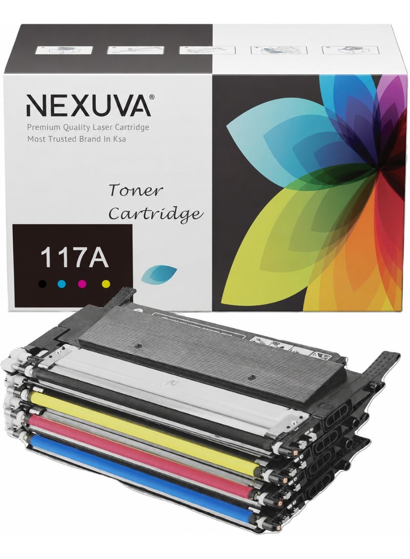 NEXUVA 117A Compatible Toner Cartridge Set with Chips for HP Color Laser 150a, 150nw, MFP 178nw and MFP 179fnw – W2070A, W2071A, W2072A, W2073A – 4-Pack - Image 1