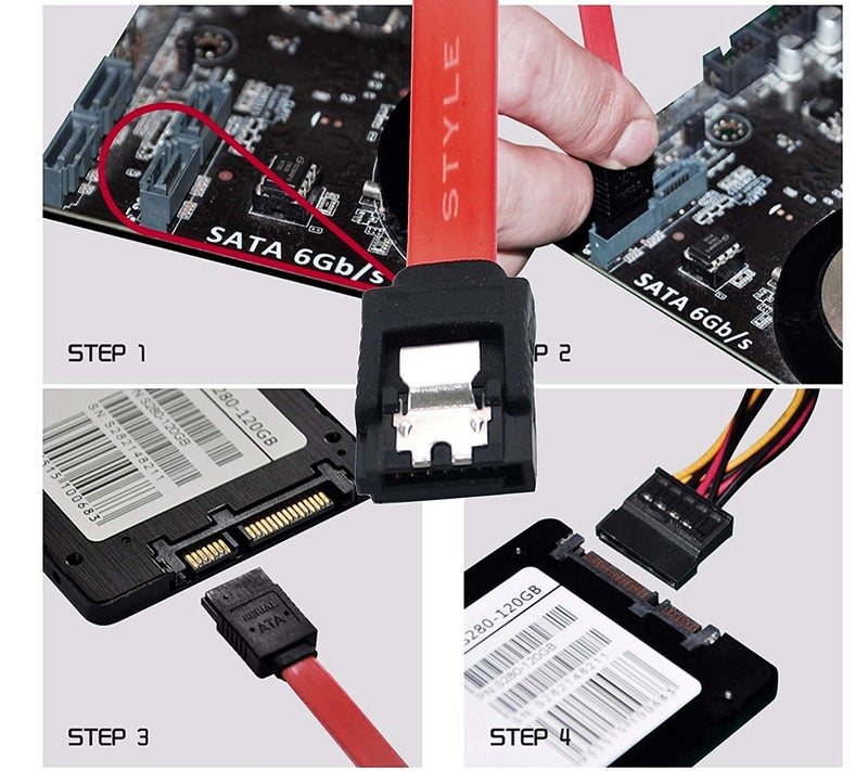Wizzo كابل بيانات SATA III / SATA 3 بسرعة 1.5GB/s، 3GB/s، 6GB/s بزاوية 90 درجة على شكل L مع قفل لتوصيل محركات الأقراص الصلبة الداخلية HDD، SSD وكاتب DVD - أسود - Image 3