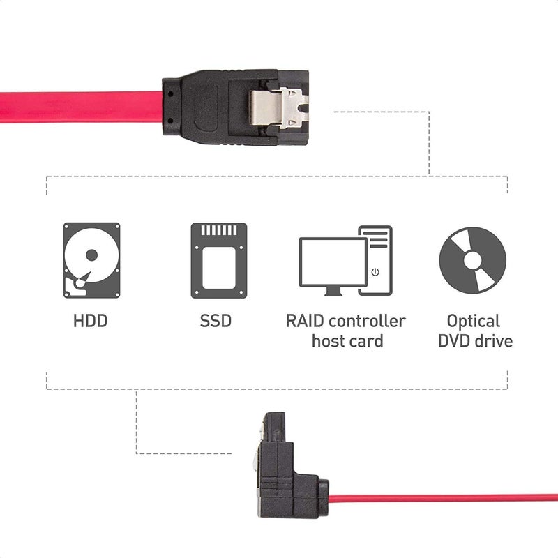 Wizzo كابل بيانات SATA III / SATA 3 بسرعة 1.5GB/s، 3GB/s، 6GB/s بزاوية 90 درجة على شكل L مع قفل لتوصيل محركات الأقراص الصلبة الداخلية HDD، SSD وكاتب DVD - أسود - Image 2