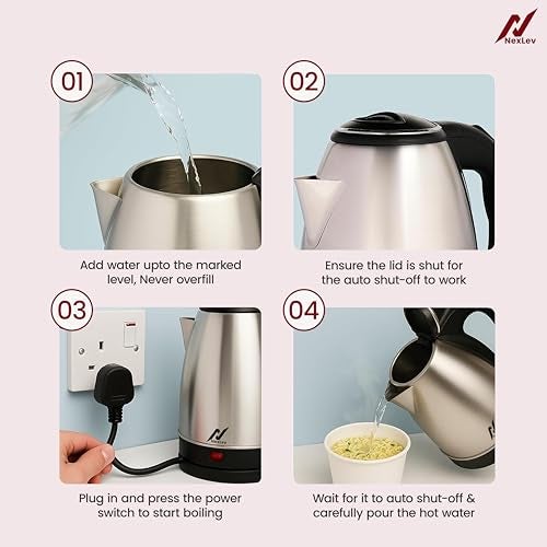 NexLev 1500W Electric Water Kettle | 1.8L | 304 SS - Auto Cut Off | 3x Protection| Instant Boiling, Water, Tea, Coffee, Noodles, Soup | Cool Touch Handle & Lid | 3Mins Rapid Heating | Cordless | KE-03 - Image 5
