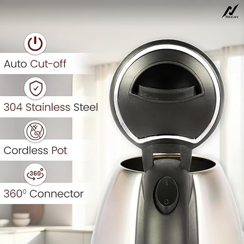 NexLev 1500W Electric Water Kettle | 1.8L | 304 SS - Auto Cut Off | 3x Protection| Instant Boiling, Water, Tea, Coffee, Noodles, Soup | Cool Touch Handle & Lid | 3Mins Rapid Heating | Cordless | KE-03 - Image 4