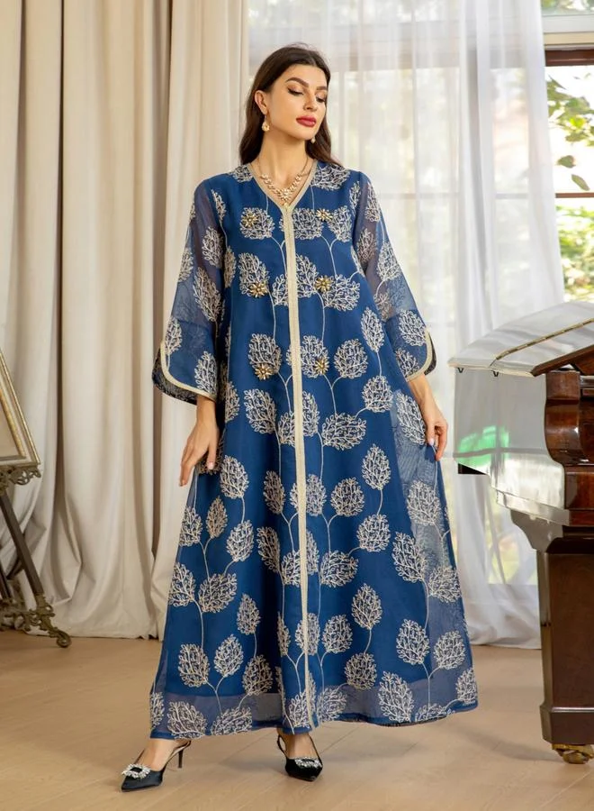 Take Two Women Blue Embroidered A-Line Jalabiya