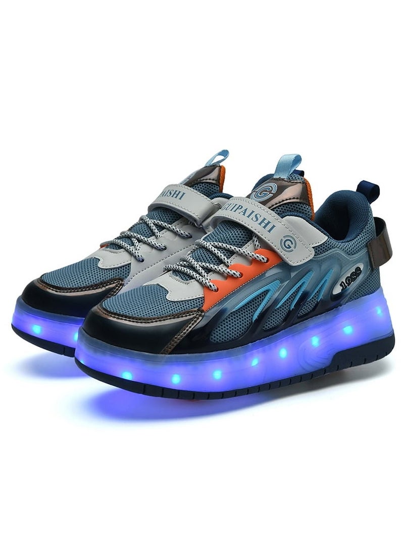 OHAHO Kids Roller Skates Shoes - New Upgraded with Wheels LED Light Color Shoes Shiny Roller Skates Skate Shoes Simple Kids Gifts Boys Girls The Best Gift for Party Birthday Christmas Day(Blue)  - Image 1