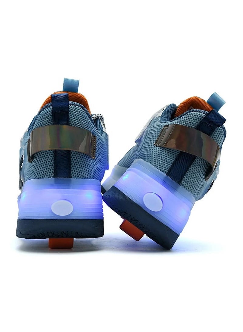 OHAHO Kids Roller Skates Shoes - New Upgraded with Wheels LED Light Color Shoes Shiny Roller Skates Skate Shoes Simple Kids Gifts Boys Girls The Best Gift for Party Birthday Christmas Day(Blue)  - Image 3