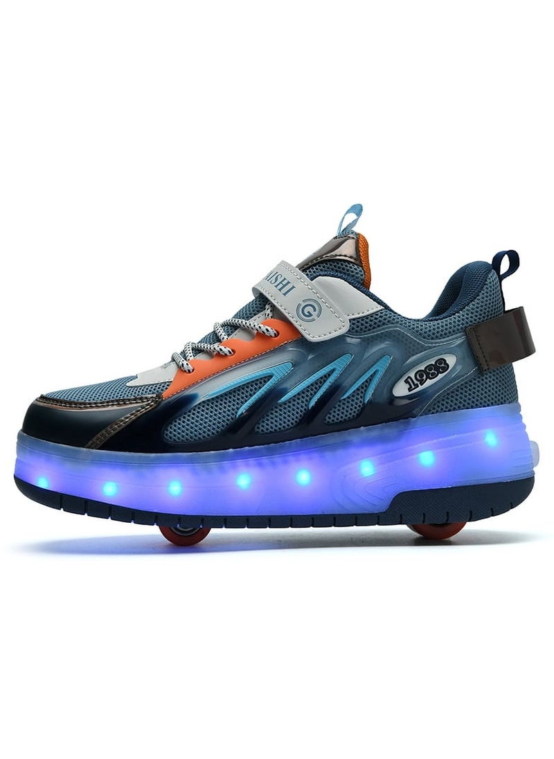 OHAHO Kids Roller Skates Shoes - New Upgraded with Wheels LED Light Color Shoes Shiny Roller Skates Skate Shoes Simple Kids Gifts Boys Girls The Best Gift for Party Birthday Christmas Day(Blue)  - Image 2