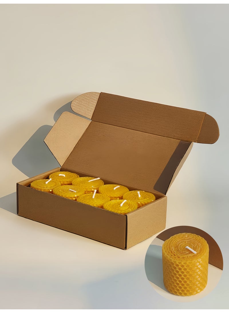 8 قطع من شموع شمع العسل الطبيعي، مصنوعة يدويًا بدون دخان أو رائحة، صديقة للبيئة، لون أصلي، لديكور المنزل والأجواء المحيطة - Image 1