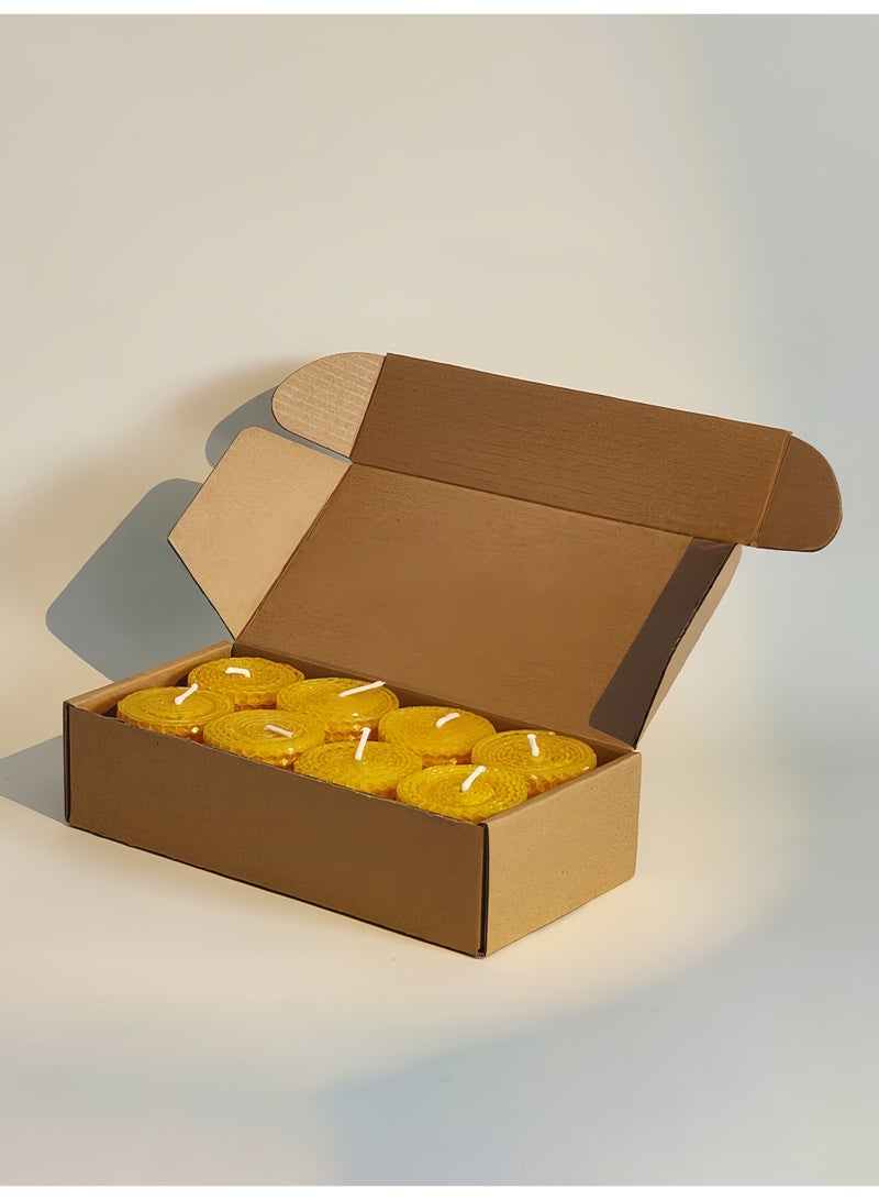 8 قطع من شموع شمع العسل الطبيعي، مصنوعة يدويًا بدون دخان أو رائحة، صديقة للبيئة، لون أصلي، لديكور المنزل والأجواء المحيطة - Image 3