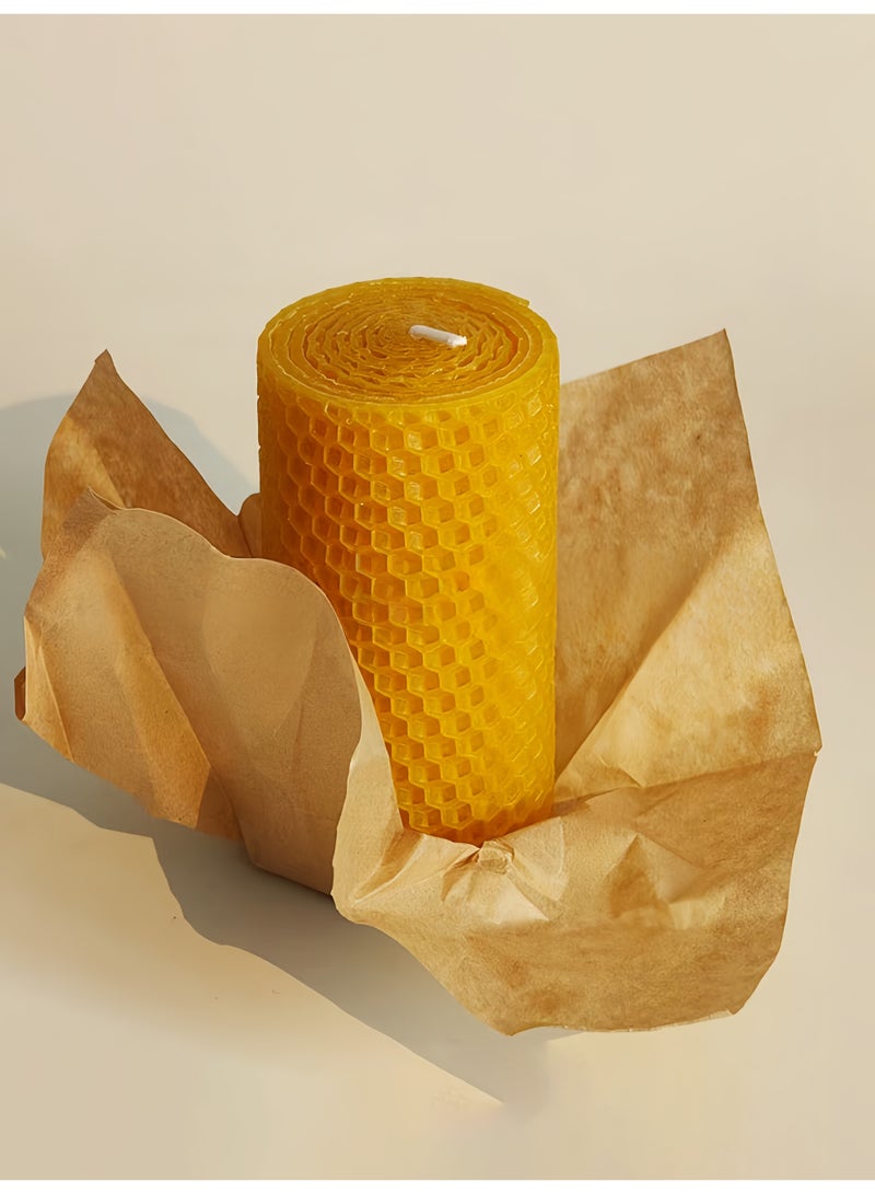8 قطع من شموع شمع العسل الطبيعي، مصنوعة يدويًا بدون دخان أو رائحة، صديقة للبيئة، لون أصلي، لديكور المنزل والأجواء المحيطة - Image 4