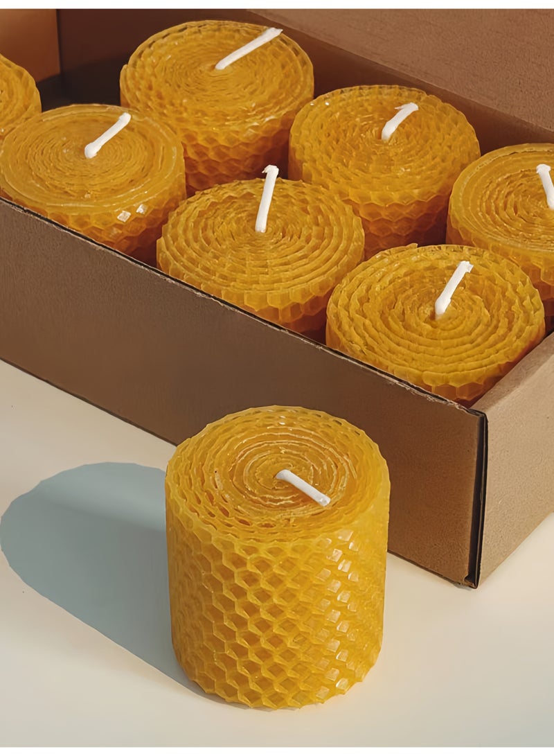 8 قطع من شموع شمع العسل الطبيعي، مصنوعة يدويًا بدون دخان أو رائحة، صديقة للبيئة، لون أصلي، لديكور المنزل والأجواء المحيطة - Image 2