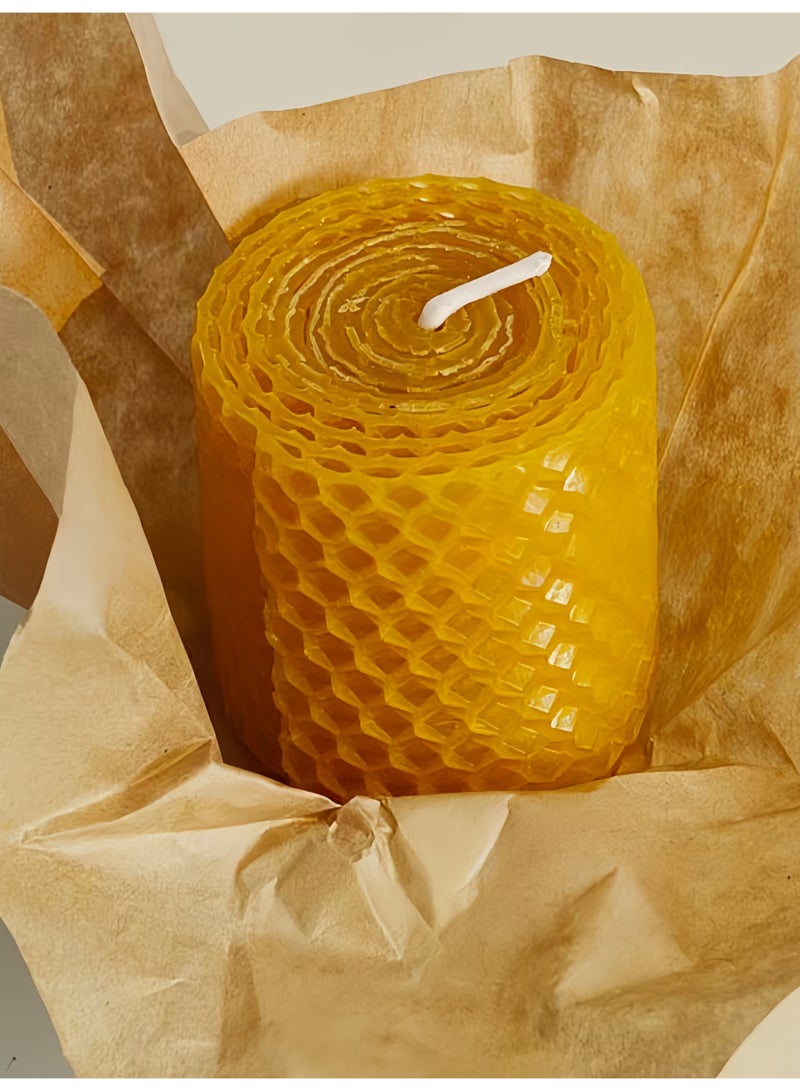 8 قطع من شموع شمع العسل الطبيعي، مصنوعة يدويًا بدون دخان أو رائحة، صديقة للبيئة، لون أصلي، لديكور المنزل والأجواء المحيطة - Image 5