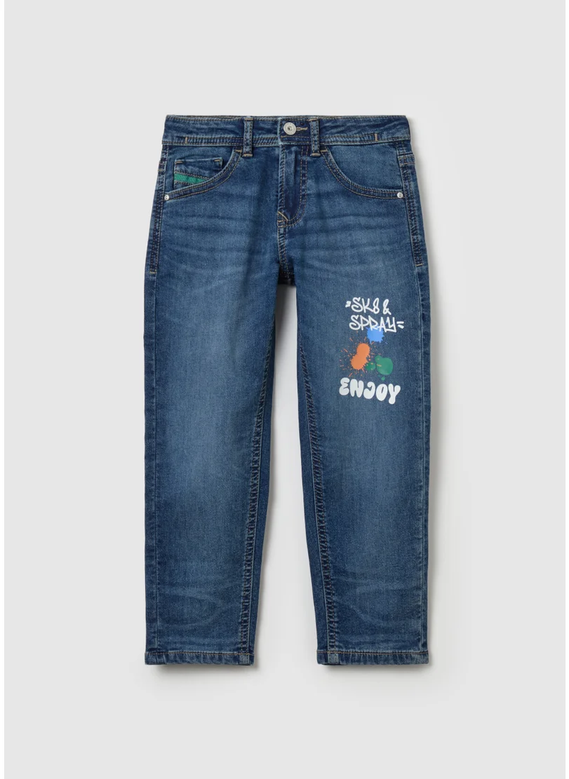 Ovs Jeans with five pockets and ''Sk8 & Sprayâ€ print